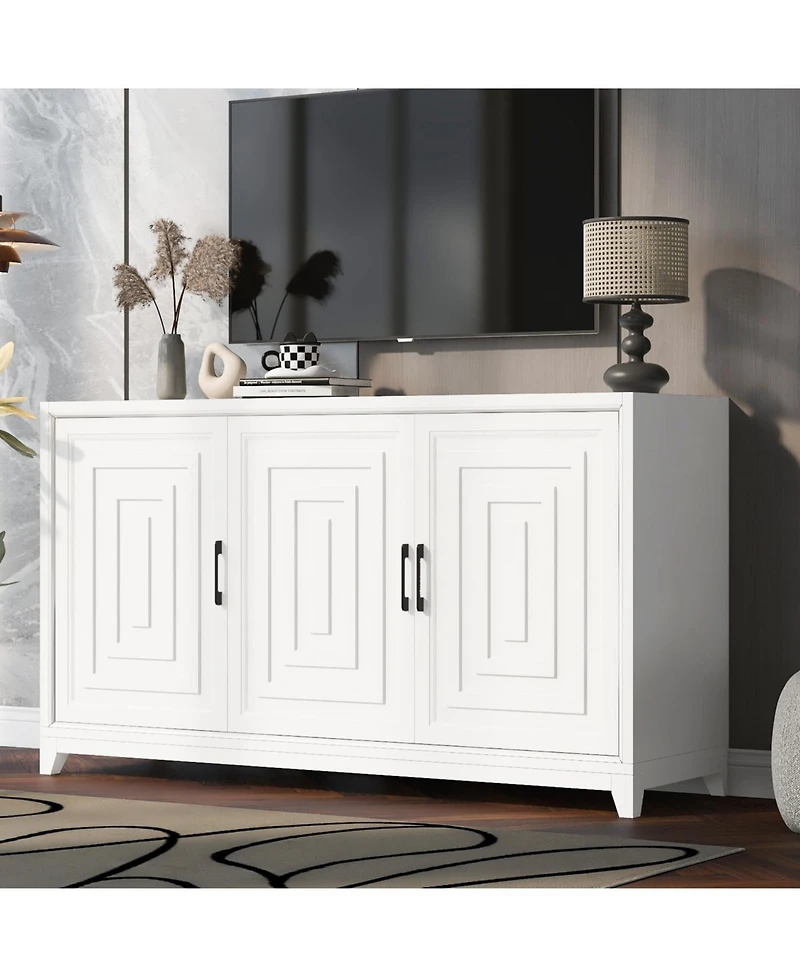 Modern Tv Stand for TVs up to 65", with Storage & Solid Wood Legs