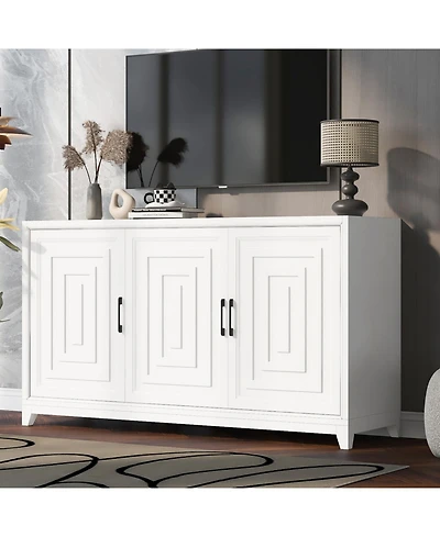 Modern Tv Stand for TVs up to 65", with Storage & Solid Wood Legs