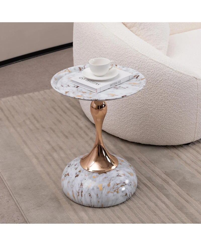 Streamdale Modern Round Coffee Table, Metal Pedestal Table for Small Spaces