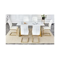 Streamdale Luxurious 63" Sintered Stone Table with Golden Butterfly Legs & 6 Pu Chairs