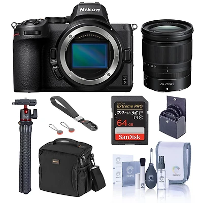 Nikon Z5 Mirrorless Camera with Nikkor Z 24-70mm f/4 S Lens, Bundle with 64GB Memory Card, Alpine 160 Bag, Mt-11 Tripod and Filter Kit