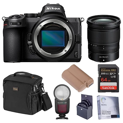 Nikon Z5 Mirrorless Camera with Nikkor Z 24-70mm f/4 S Lens, Bundle with X R2 Ttl Flash, 64GB Memory Card, Alpine 160 Bag, En-EL15c Battery and Filter