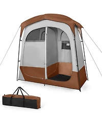 2 Rooms Oversize Privacy Shower Tent with Removable Rain Fly and Inside Pocket-Brown