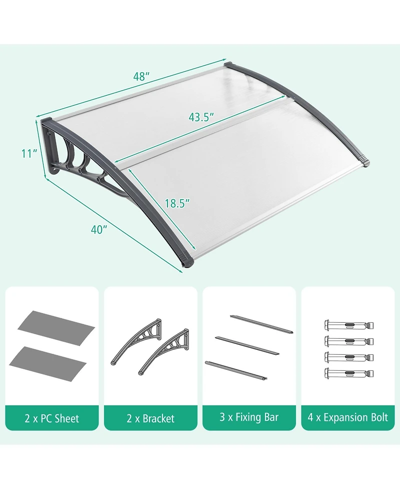 48 x 40 Inch Outdoor Front Door Window Awning Door Canopy Exterior