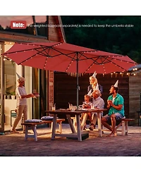 15 Feet Twin Patio Umbrella with 48 Solar Led Lights