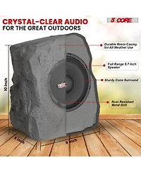5 Core Rock Speaker Outdoor Waterproof Bluetooth Garden Speakers Solar & Usb Charging Rgb Colors for Patio Pool Home