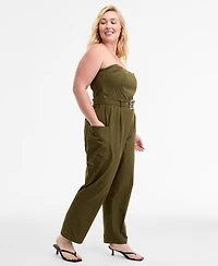 Bar Iii Trendy Plus Strapless Belted Utility Jumpsuit, Macy's Exclusive