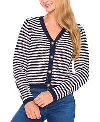 CeCe Women's Long-Sleeve Striped Pointelle Cardigan