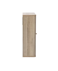 LuxenHome Natural Finish Wave-Patterned Manufactured Wood 1-Door Bathroom Wall Cabinet