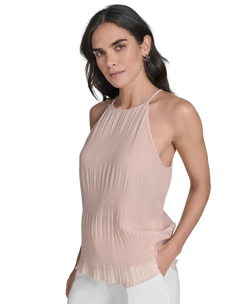 Calvin Klein Women's Pleated Chiffon Halter-Neck Top