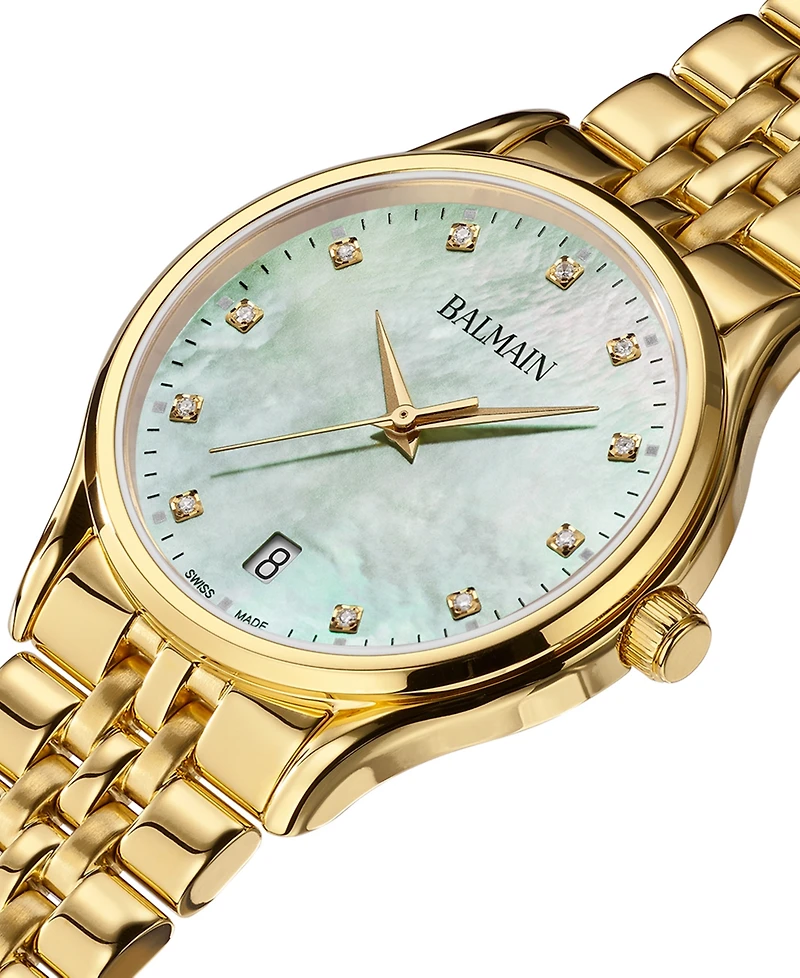 Balmain Women's Swiss Beleganza Diamond (1/20 ct. t.w.) Gold Pvd Stainless Steel Bracelet Watch 32mm
