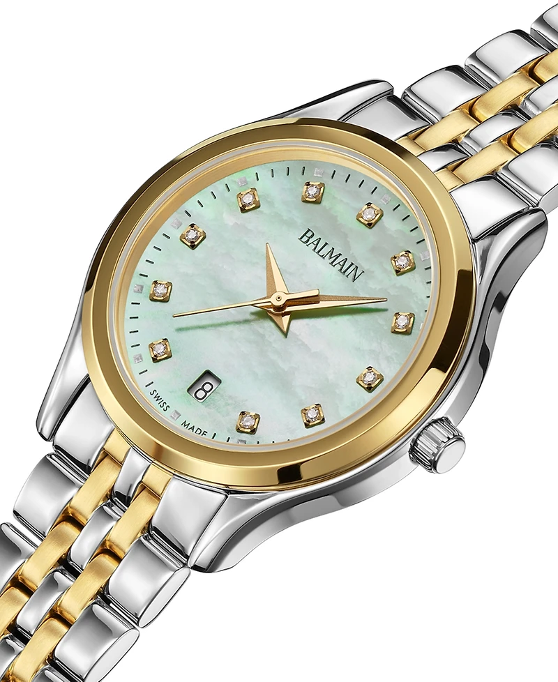 Balmain Women's Swiss Beleganza Diamond (1/20 ct. t.w.) Two-Tone Stainless Steel Bracelet Watch 28mm