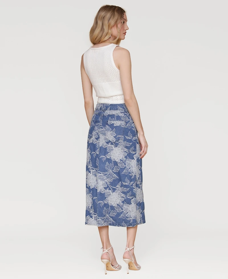 Avec Les Filles Women's Floral Denim Maxi Skirt