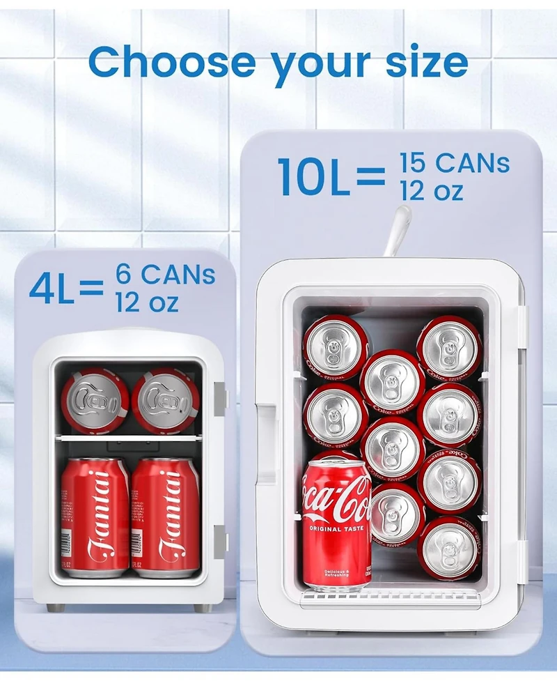 Cowsar Compact Mini Fridge, 15 Can Portable Small Refrigerator with Ac/Dc Adapters, 10 Liter / 2.6 Gal Small Cosmetics Cooler for Beverage, Food, Skin
