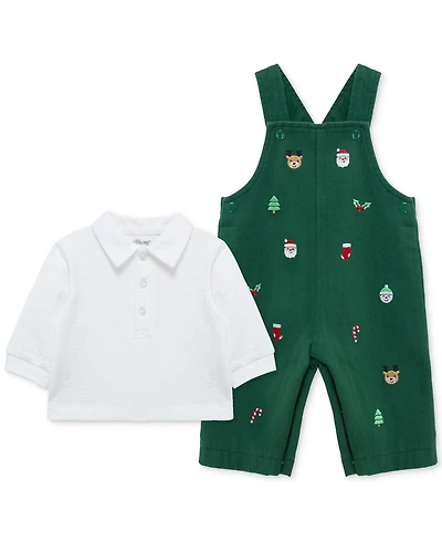 Little Me Baby Boys Merry Cotton Top & Overall, 2 Piece Set