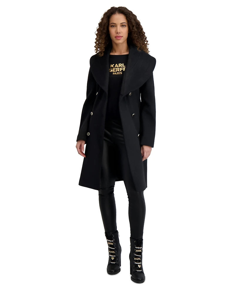 Karl Lagerfeld Paris Women's Double-Breasted Belted Coat