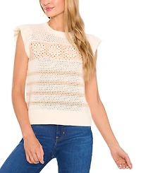 CeCe Women's Floral Crocheted Short-Sleeve Sweater