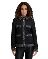 Karl Lagerfeld Paris Women's Quilted Tweed-Trim Coat