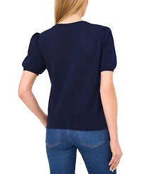 CeCe Women's Pointelle-Stitch Short-Sleeve V-Neck Cardigan