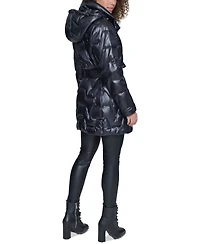 Karl Lagerfeld Paris Women's Tie-Waist Hooded Puffer Coat