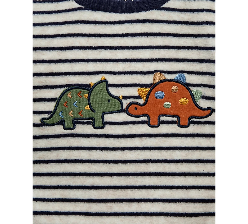 Little Me Baby Boys Dino Striped Velour Top & Pants, 2 Piece Set