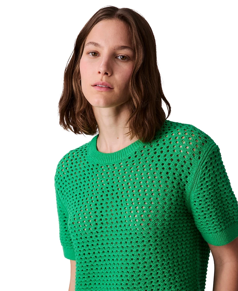 Calvin Klein Jeans Women's Cotton Open-Stitch Short-Sleeve Sweater
