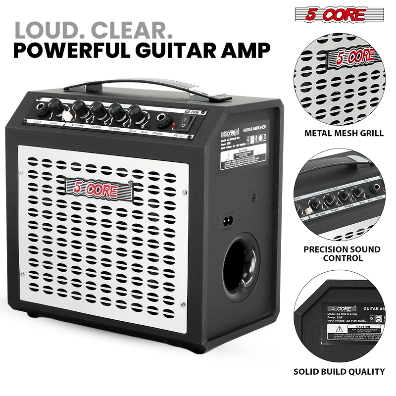 5 Core Guitar Amp 20W Electric Portable Mini Amplifier w Built in 6.5" Speaker
