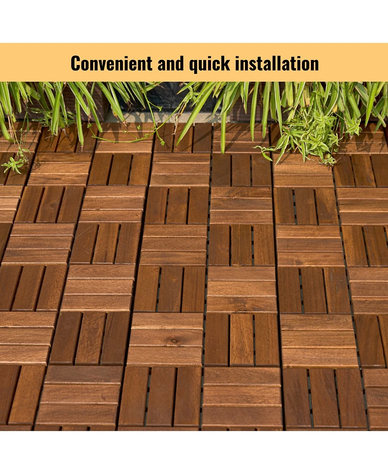 Streamdale Acacia Wood Deck Tiles, Checker, 30 Pcs 12"x12" Outdoor Flooring