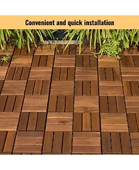 Streamdale Acacia Wood Deck Tiles, Checker, 30 Pcs 12"x12" Outdoor Flooring