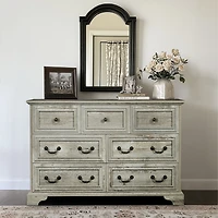 Farmhouse 7 Drawers Dresser Bathroom Cabinet for Rustic Chest of with Natural Texture Vintage Design Storage Organizer