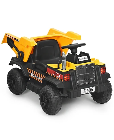 Gymax 12V Battery Kids Ride On Dump Truck Rc Construction Tractor w/ Electric Bucket