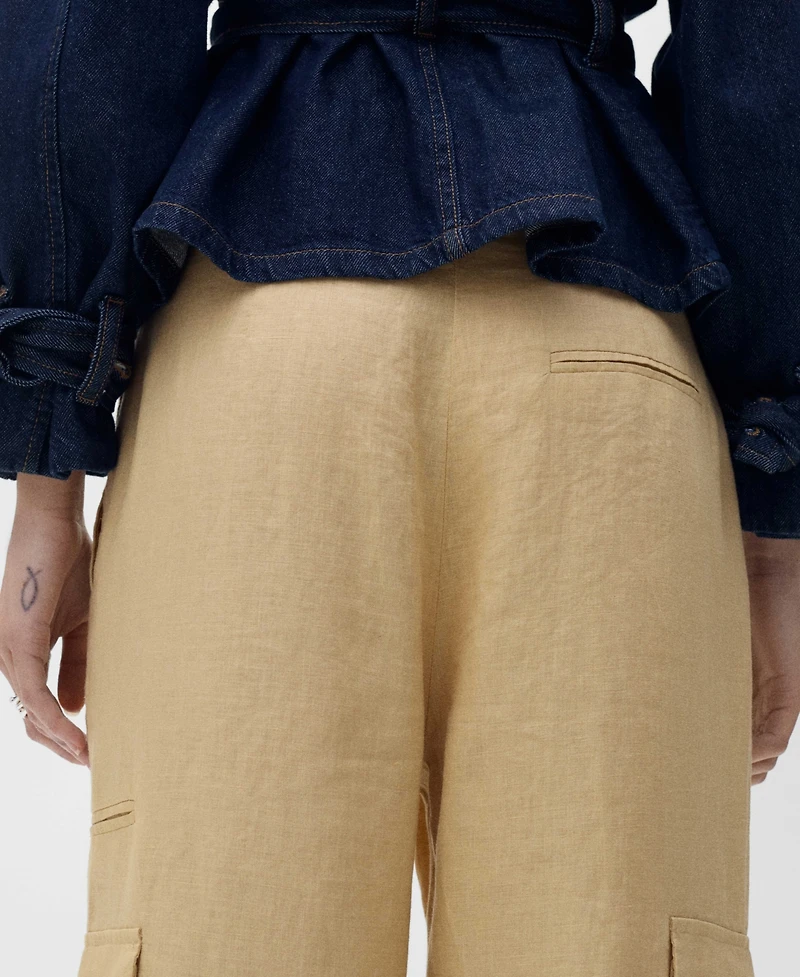 Mango Women's Linen Cargo Pants