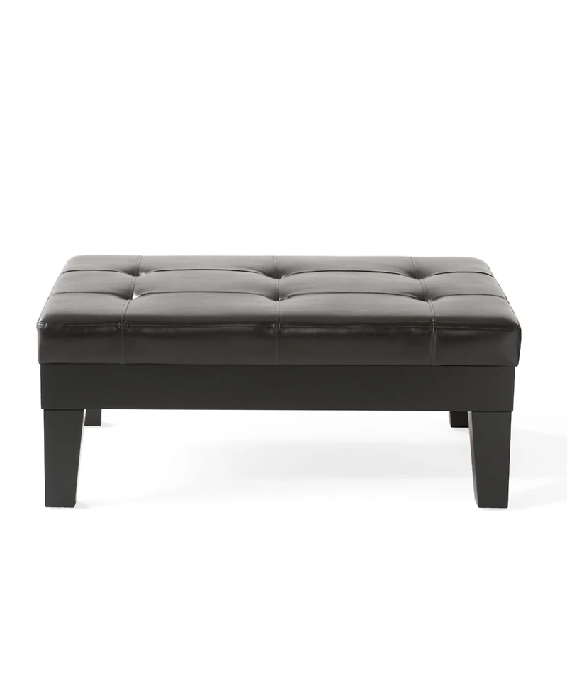 Streamdale Elegant Storage Ottoman Brown Leather, Slide-Out Drawer, Hardwood Legs