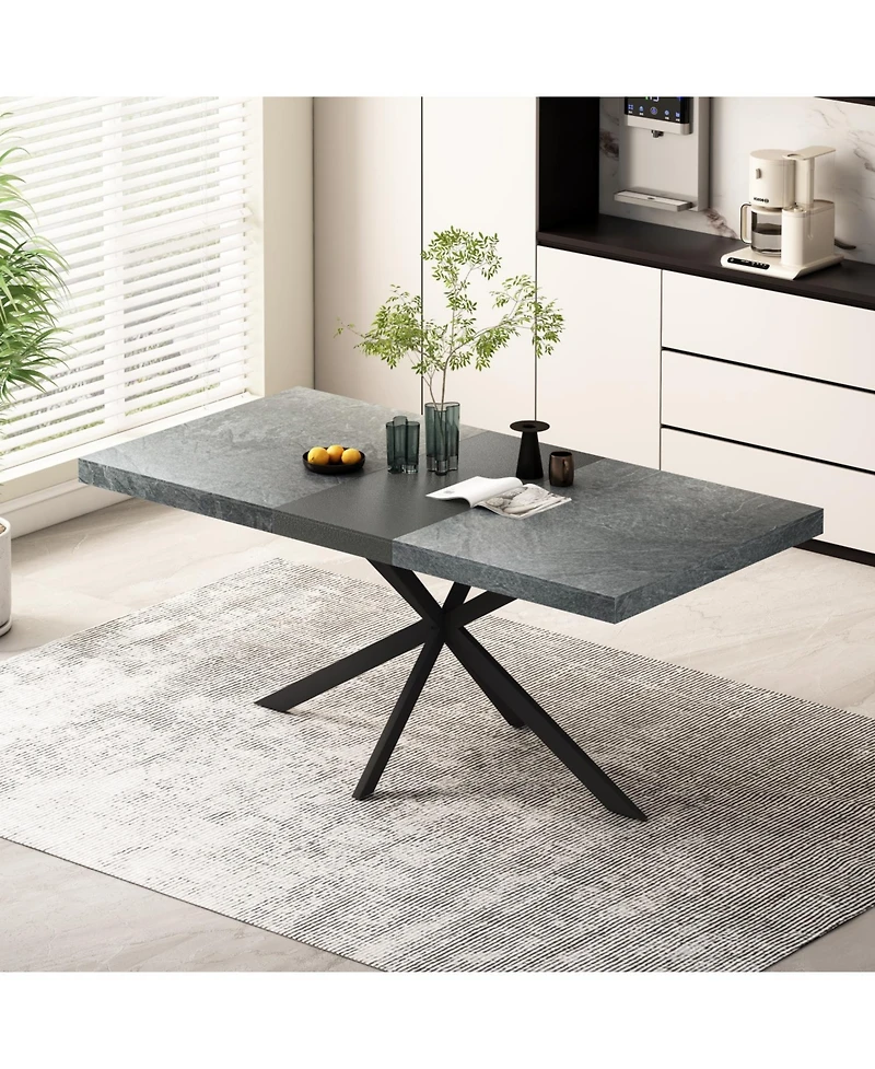 Streamdale Furniture Retro Stretch Dining Table with Storage Box, Stone Top