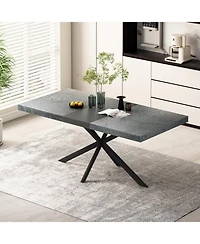 Streamdale Furniture Retro Stretch Dining Table with Storage Box, Stone Top