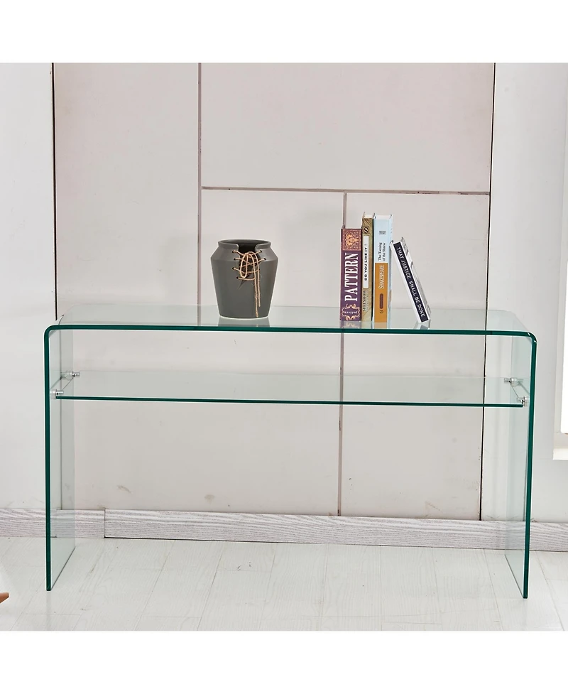 Streamdale Glass Console Table, Transparent Tempered Glass Console Table with Rounded Edges Desks, Sofa Table