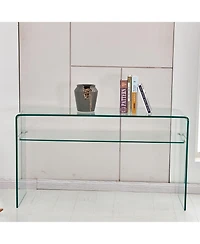 Streamdale Glass Console Table, Transparent Tempered Glass Console Table with Rounded Edges Desks, Sofa Table