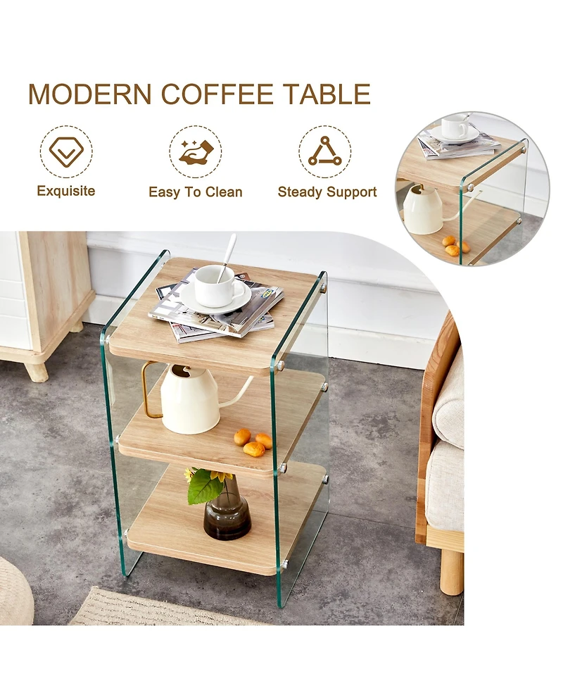 Streamdale 3-Tier Side Table & Coffee Table Set with Mdf Board and Tempered Glass
