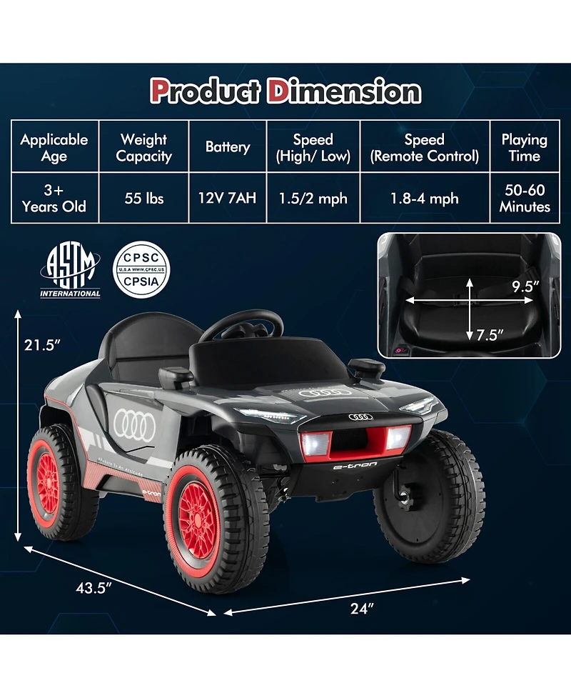 Gymax 12V Licensed Audi Kids Ride-On E-tron Racing Car w/Remote Control & Lights