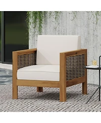 Streamdale Acacia Wood Club Chair, Wicker Accents, Teak Finish