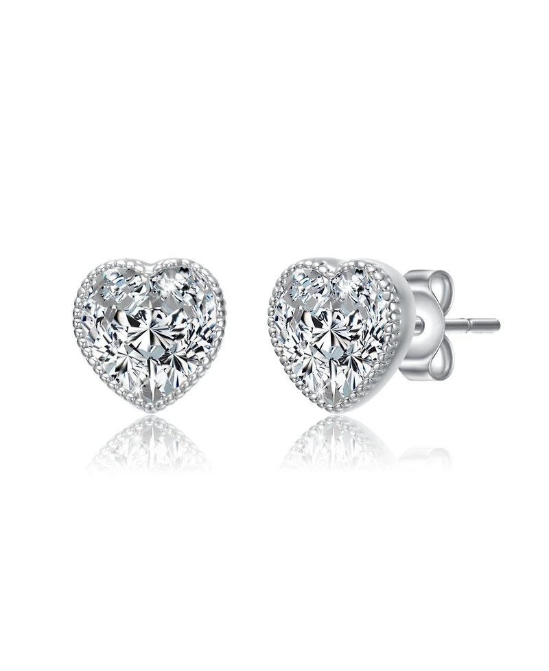 Heart Bezel Set Clear Cubic Zirconia Stud Earrings
