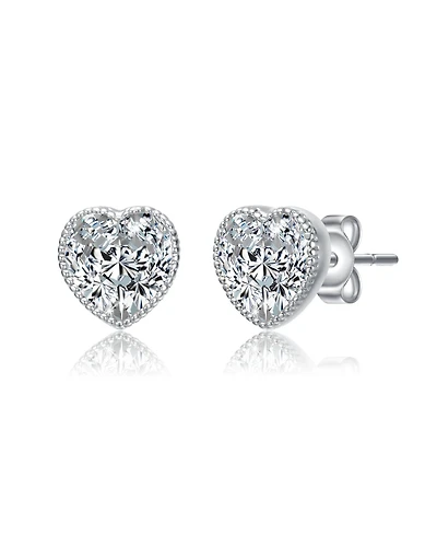 Heart Bezel Set Clear Cubic Zirconia Stud Earrings