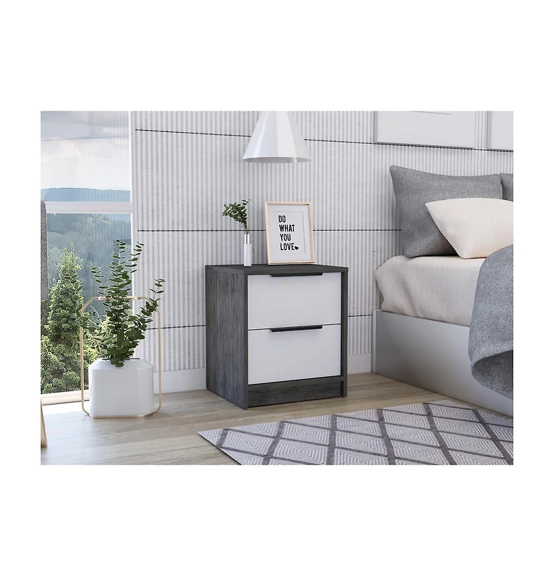 Stylish Smokey Two Drawer Nightstand for Bedroom or Living Room Storage