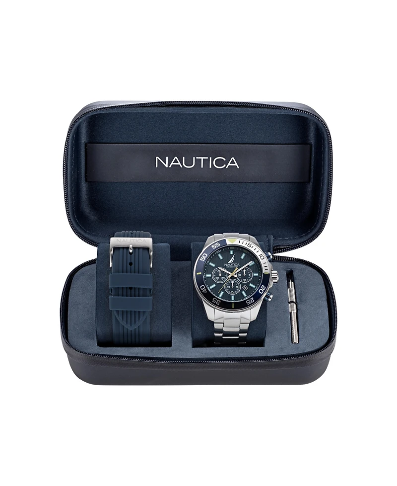Nautica Men's Analog Silver-Tone Stainless Steel Watch Set