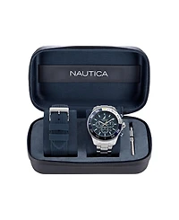 Nautica Men's Analog Silver-Tone Stainless Steel Watch Set