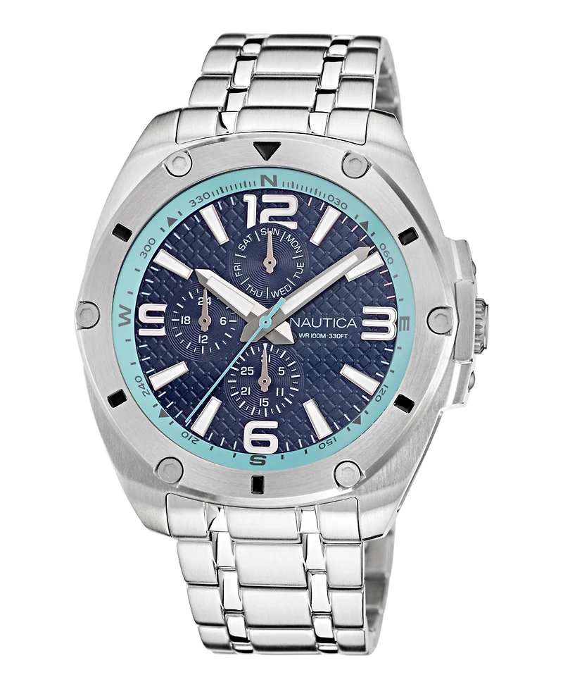 Nautica Men's Analog Silver-Tone Stainless Steel Watch, 44mm