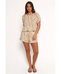 Petal and Pup Women's Maggie Two Piece Set - White Tan Stripe