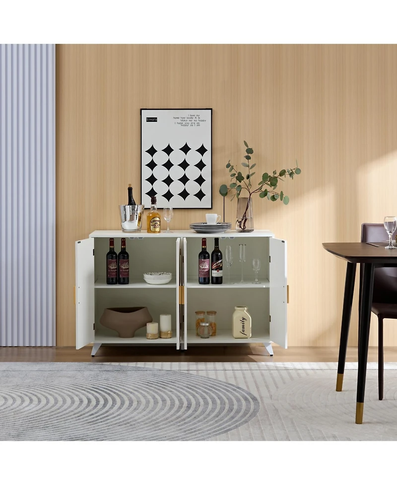 Streamdale Modern Sideboard with Wavy Texture, White Accent Cabinet with Door