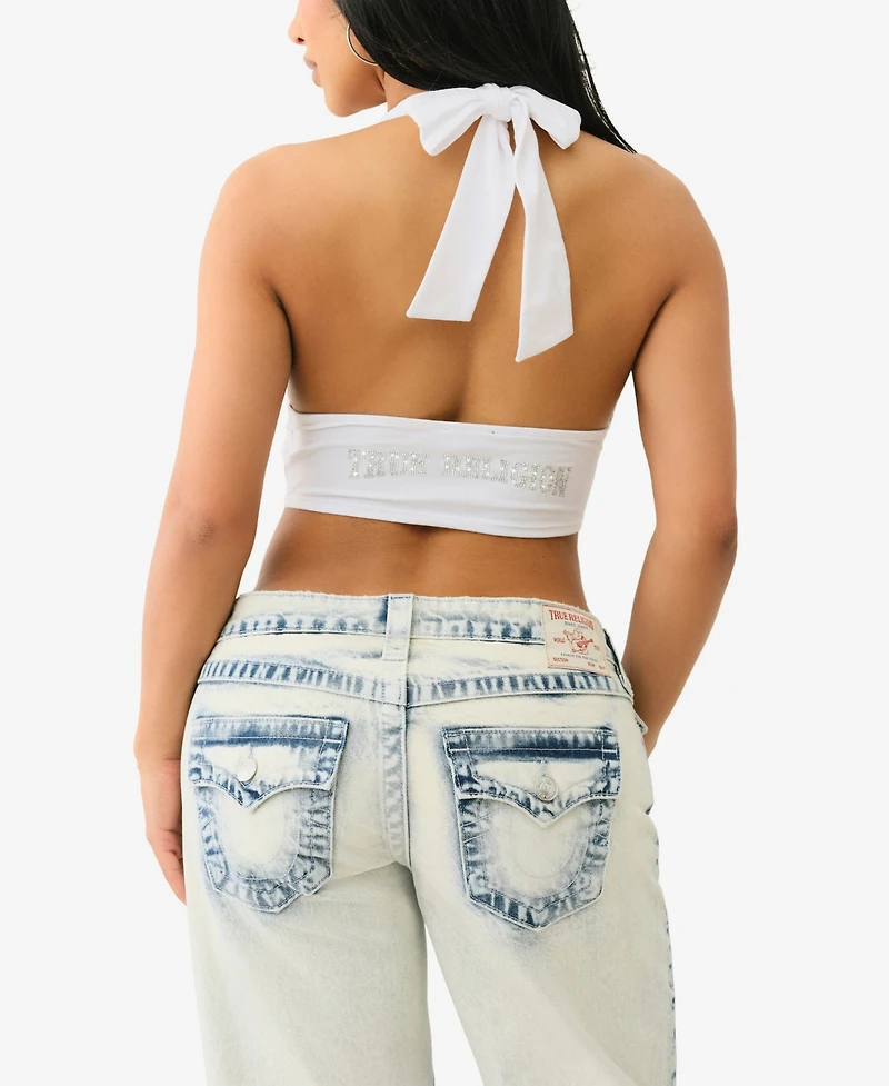 True Religion Women's Bandeau Halter Neck Crop Top