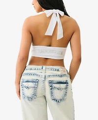 True Religion Women's Bandeau Halter Neck Crop Top
